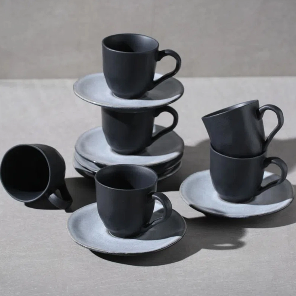 Jogo de Xícaras Para Café Com Pires Porto Brasil Orgânico Concreto 120 Ml - 6 Peças