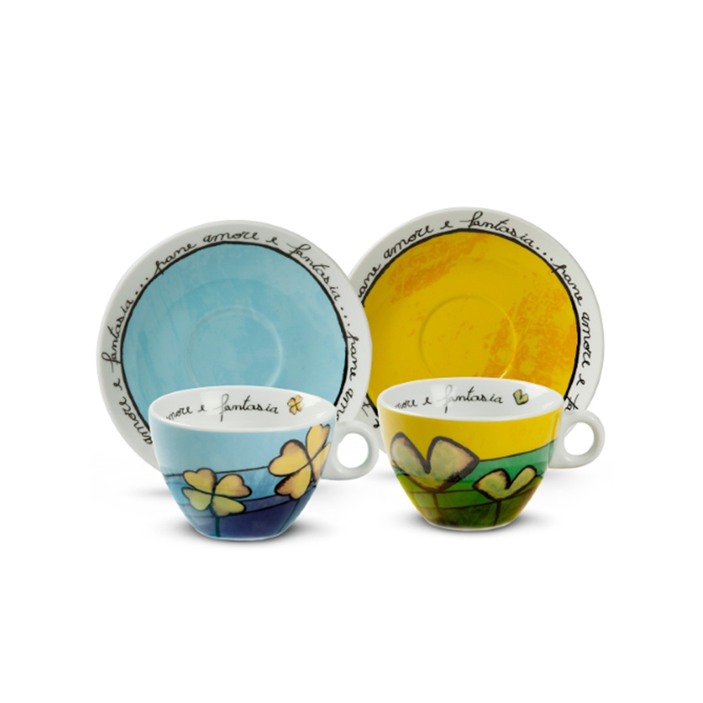 Jogo de Xícaras Para Cappucino Com Pires Egan Pane Amore e Fantasia 250 Ml - 2 Peças