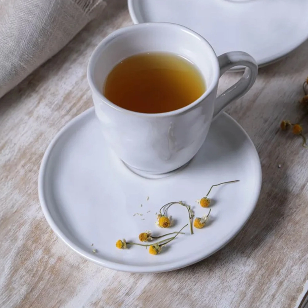 Jogo de Xícaras Para Chá Com Pires Descentralizado Porto Brasil Bio New White 170 Ml - 6 Peças