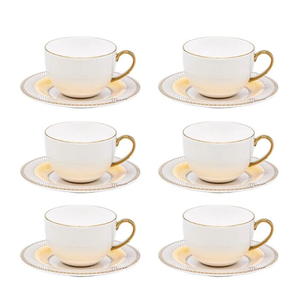 Jogo de Xícaras Para Chá Com Pires Strauss Gold Star 270 Ml - 6 Peças