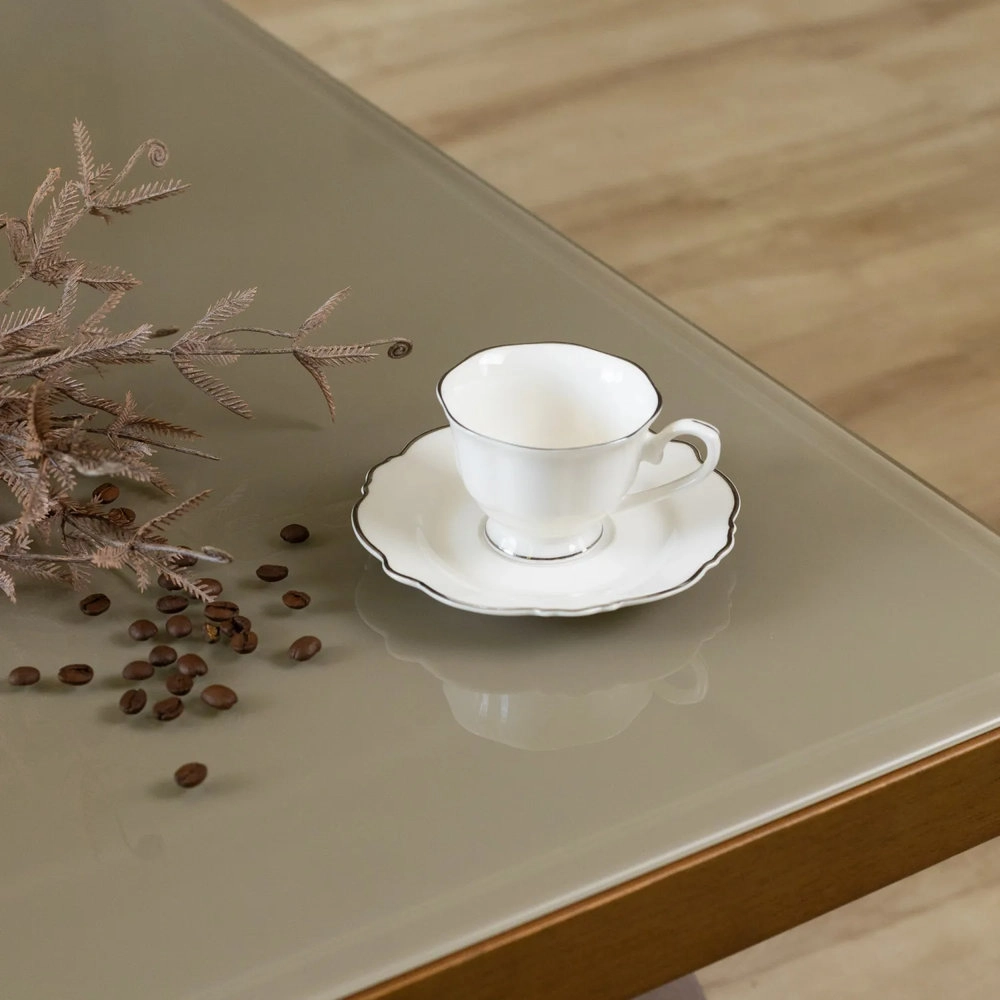 Jogo de Xicaras Para Cafe Com Pires Wolff Maldivas Com Fio Prata 80 Ml - 6 Pecas