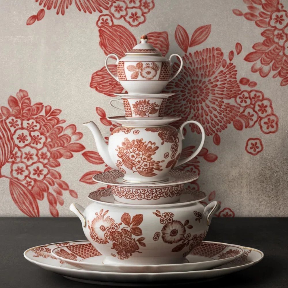 Jogo de Xicaras Para Cha Com Pires Vista Alegre Coralina 250 Ml - 4 Pecas