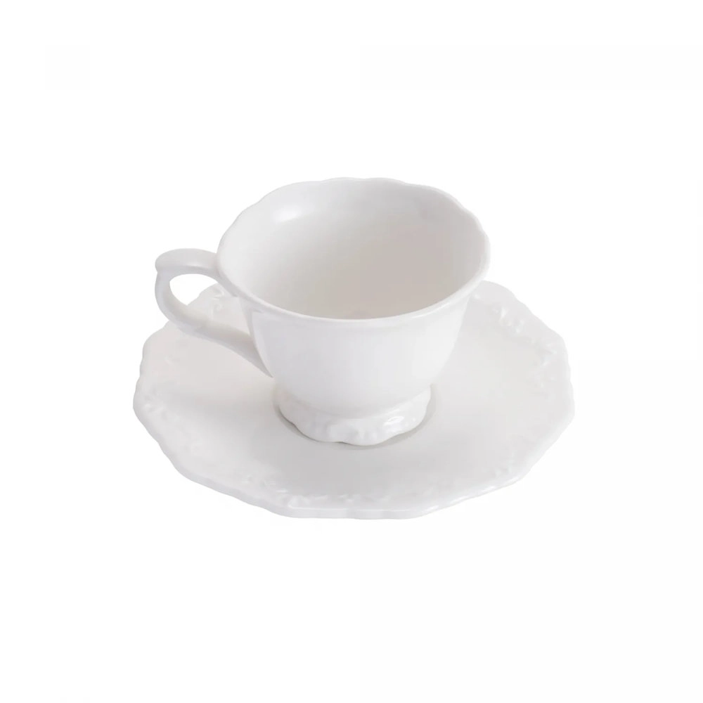 Jogo de Xicaras Para Cha Com Pires Wolff Alto Relevo 200 Ml - 6 Pecas