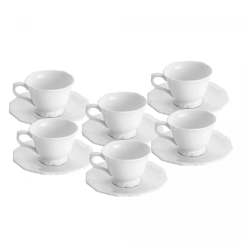 Jogo de Xicaras Para Cha Com Pires Wolff Alto Relevo 200 Ml - 6 Pecas