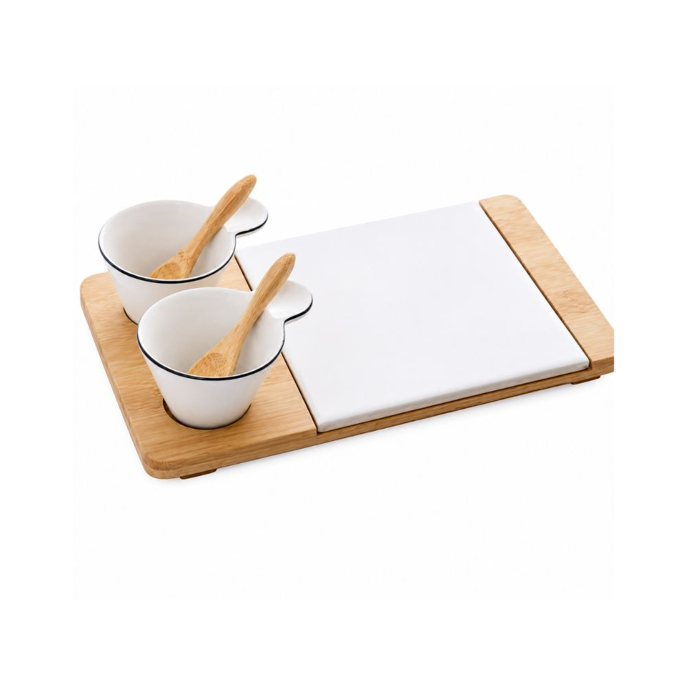 Jogos C/ 5 Pcs Para Petiscos C/ Tabua e Molheiras Bambu Lyor