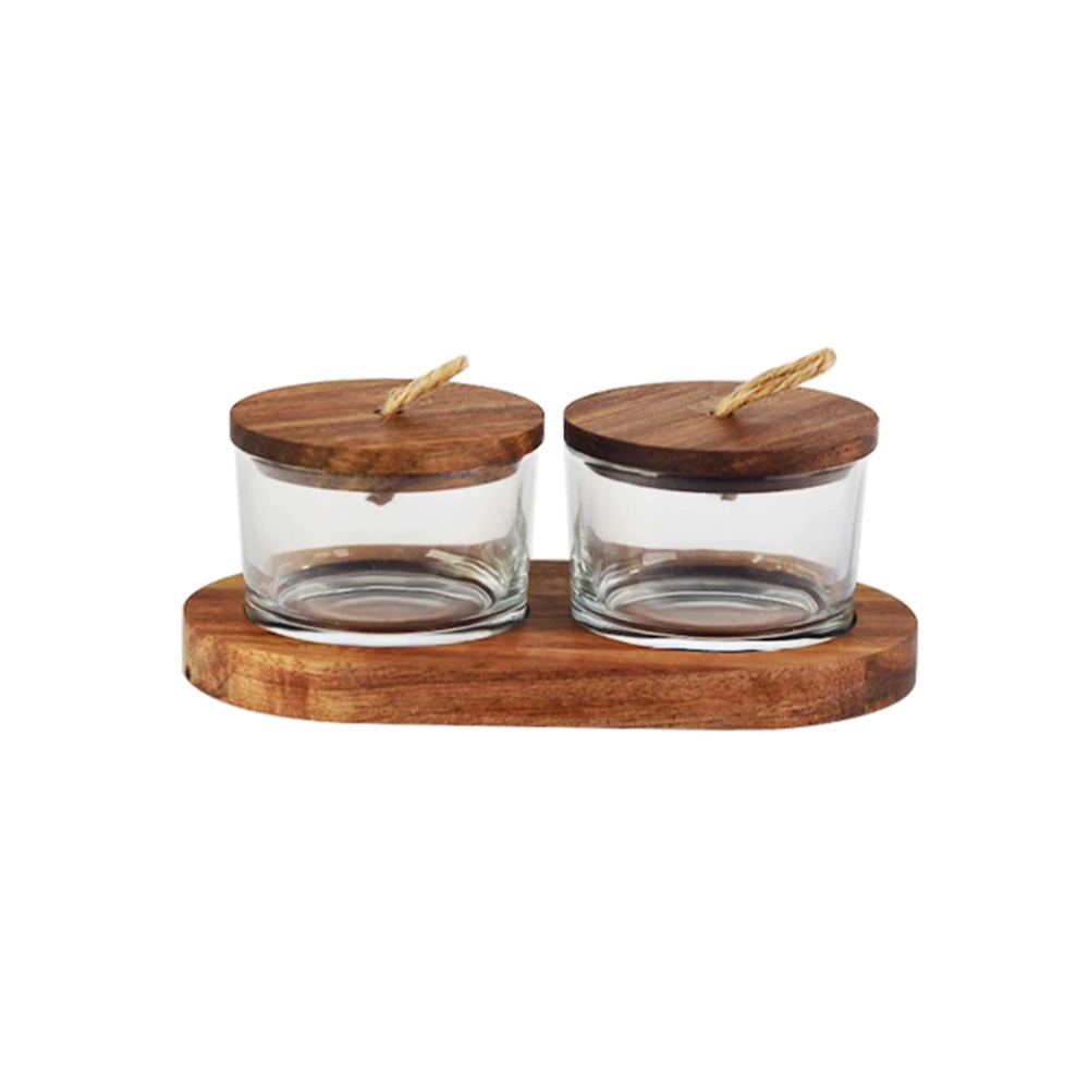 Kit de Petisqueiras Com Tampa e Suporte L'hermitage Wooden - 2 Peças