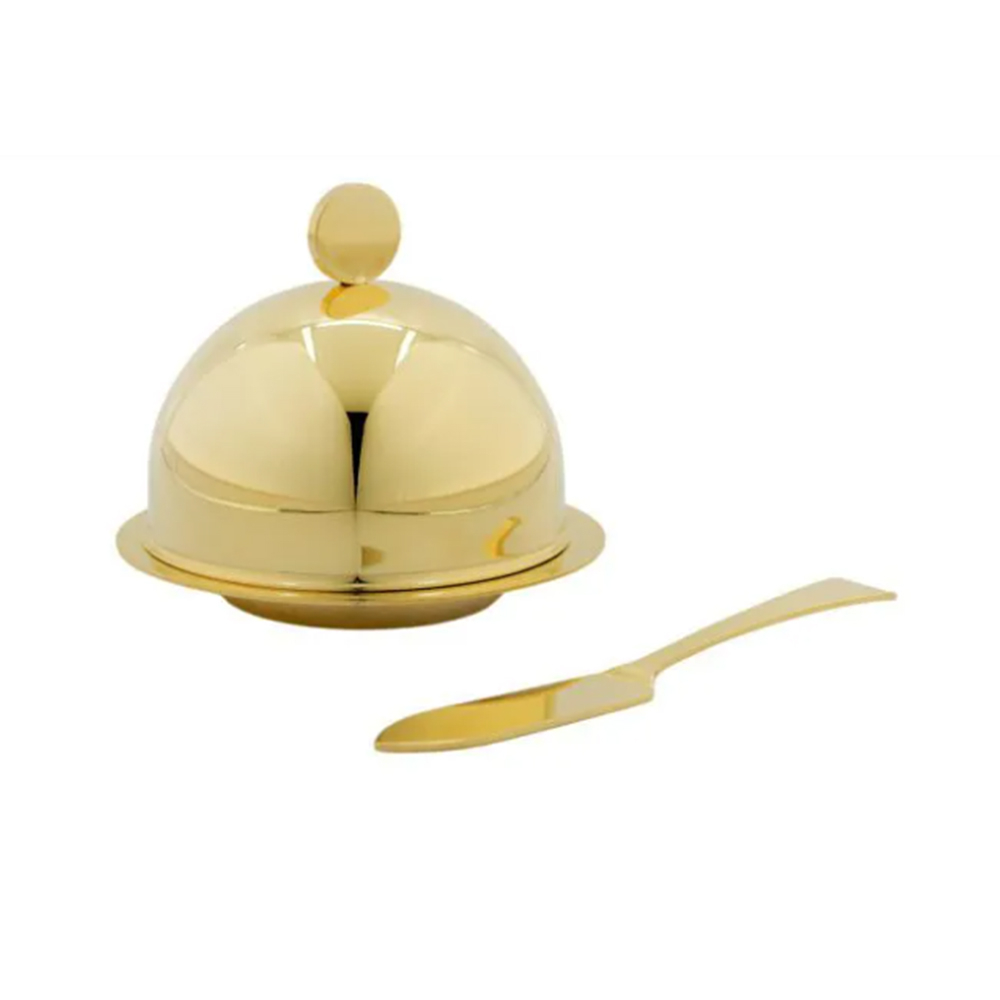 Manteigueira Com Espátula Riva Ravena Ouro 24 K 8,7 X 7,5 Cm Manteigueira Com Espátula Riva Ravena Ouro 24 K 8,7 X 7,5 Cm