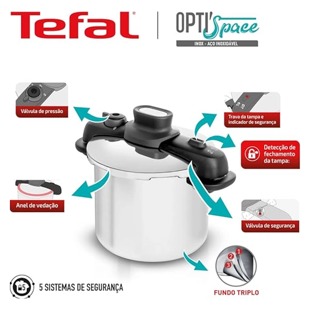 Panela de Pressão Com Cesto de Vapor T-fal Opti'space 7 Litros