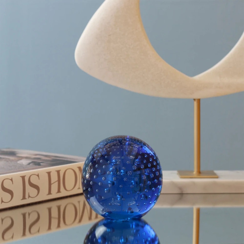 Peso Tela Bola Grande Cristais Ca D'oro Agua Marinha 9 Cm