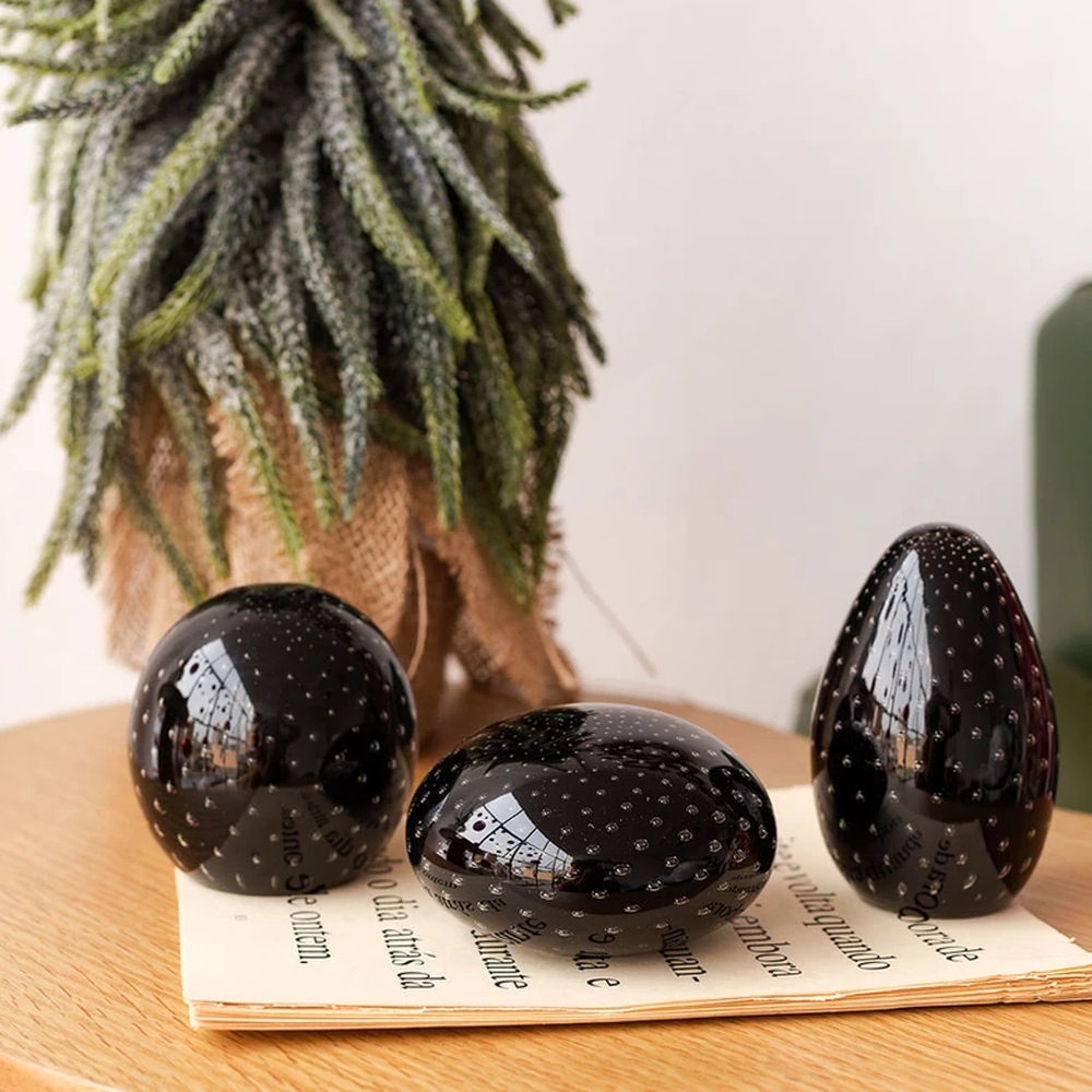 Peso Tela Oval Grande Cristais Ca D'oro Preto Leitoso 11 X 8 Cm