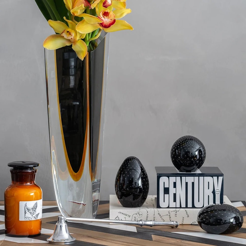 Peso Tela Oval Grande Cristais Ca D'oro Preto Leitoso 11 X 8 Cm