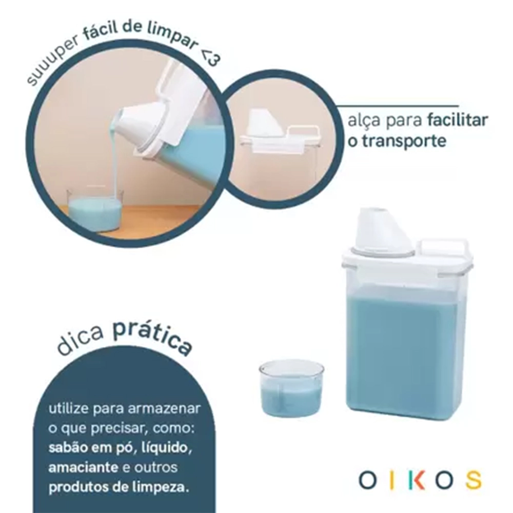 Pote Com Copo Medidor e Trava Oikos 1800 Ml