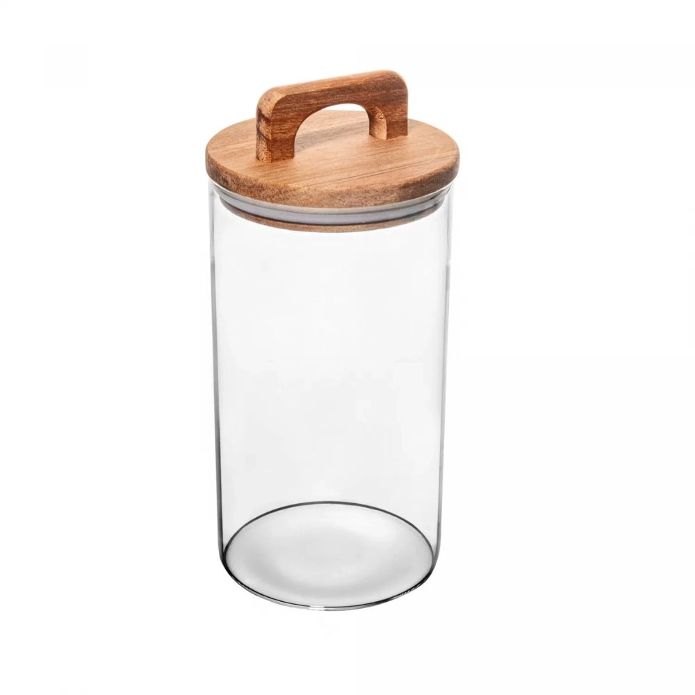 Pote de Vidro C/ Tampa de Acacia