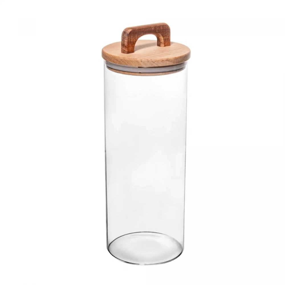 Pote de Vidro C/ Tampa de Acacia