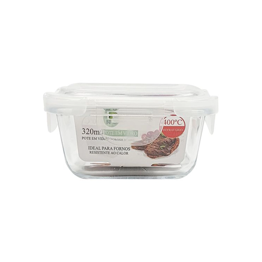 Pote Hermético Quadrado Com Tampa Bono Home 320 Ml