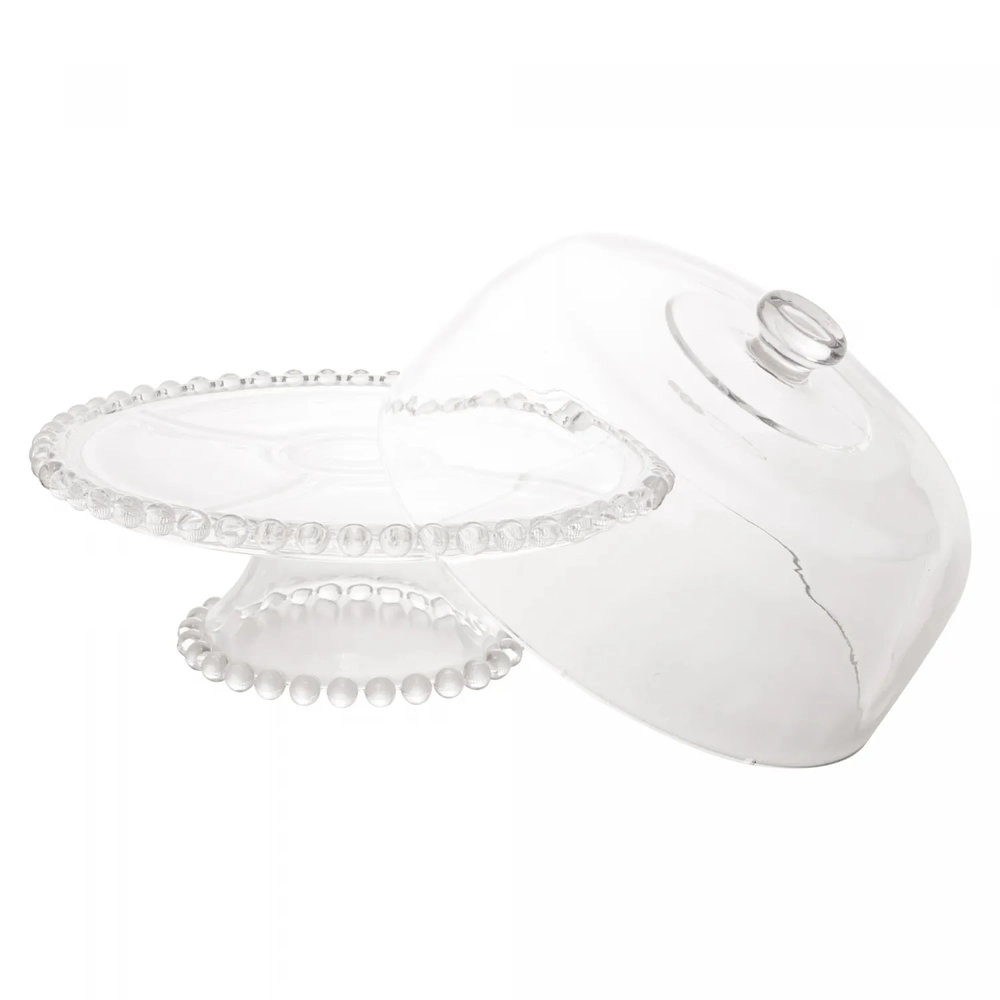 Prato Para Bolo Com Pé e Tampa Wolff Pearl 31 Cm
