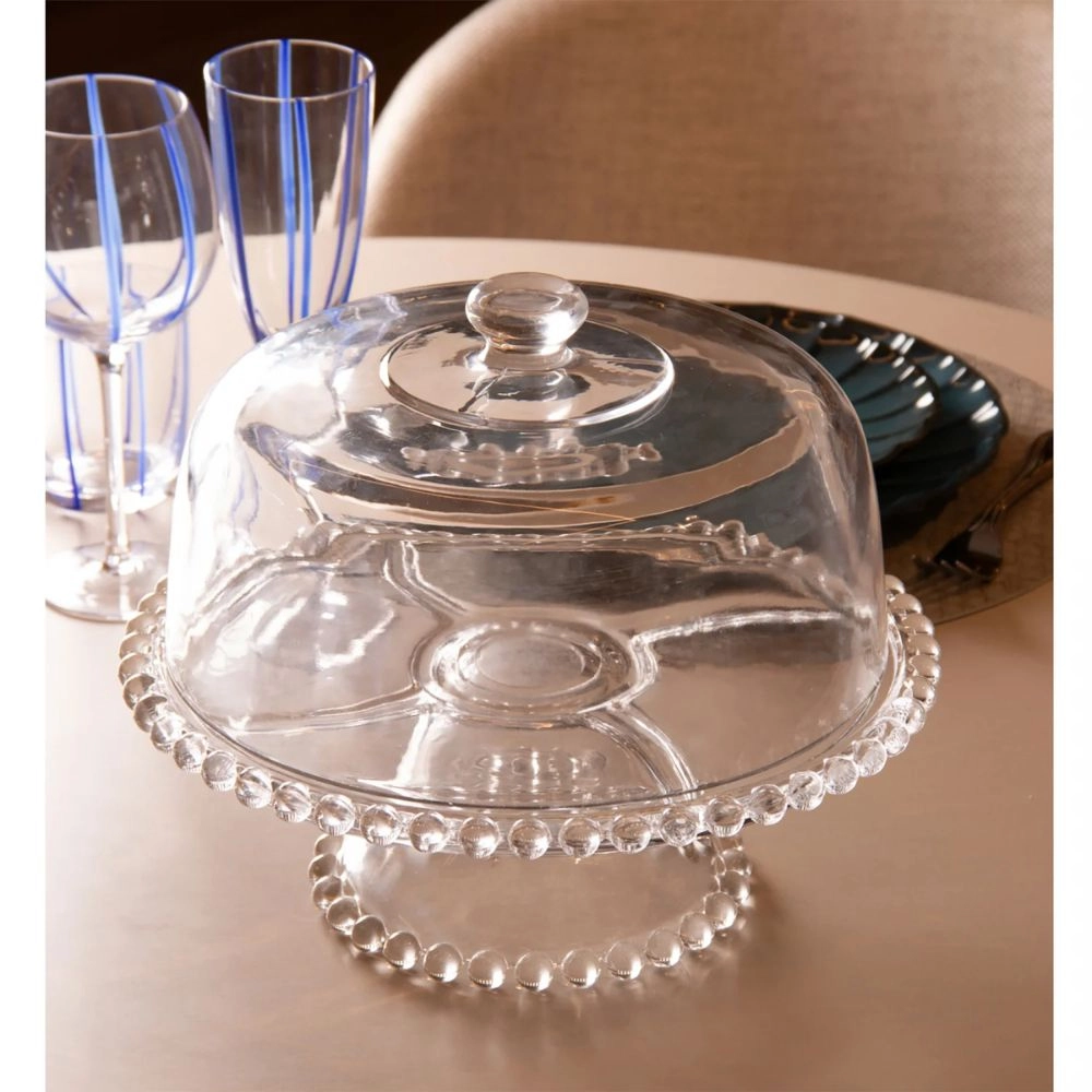 Prato Para Bolo Com Pé e Tampa Wolff Pearl 31 Cm