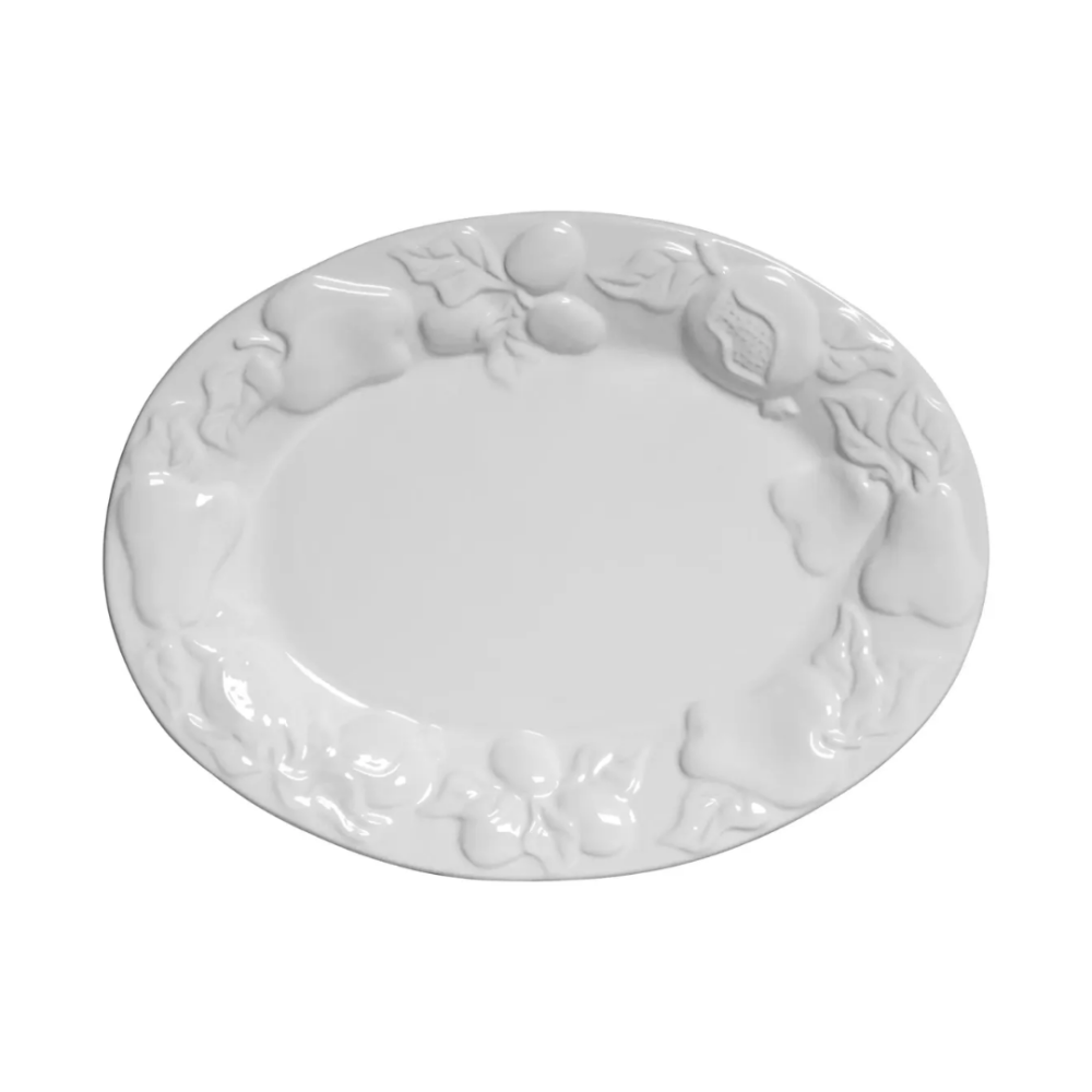 Travessa Rasa Oval Caju Garden Branco