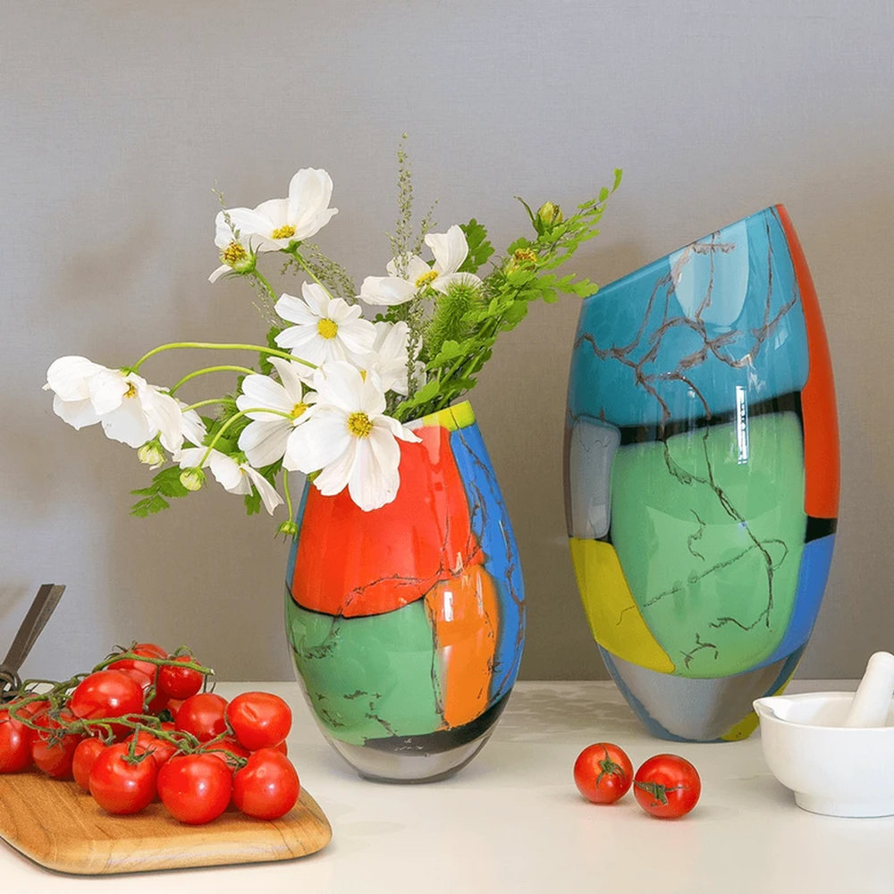 Vaso 50 Ms Cristais Ca D'oro Lascas Coloridas 28 Cm