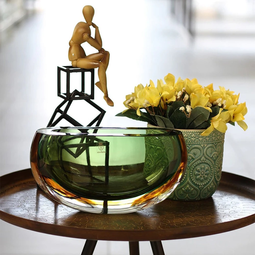 Vaso 94 Ms Cristais Ca D'oro Bicolor Verde e Ambar 13 X 24 Cm