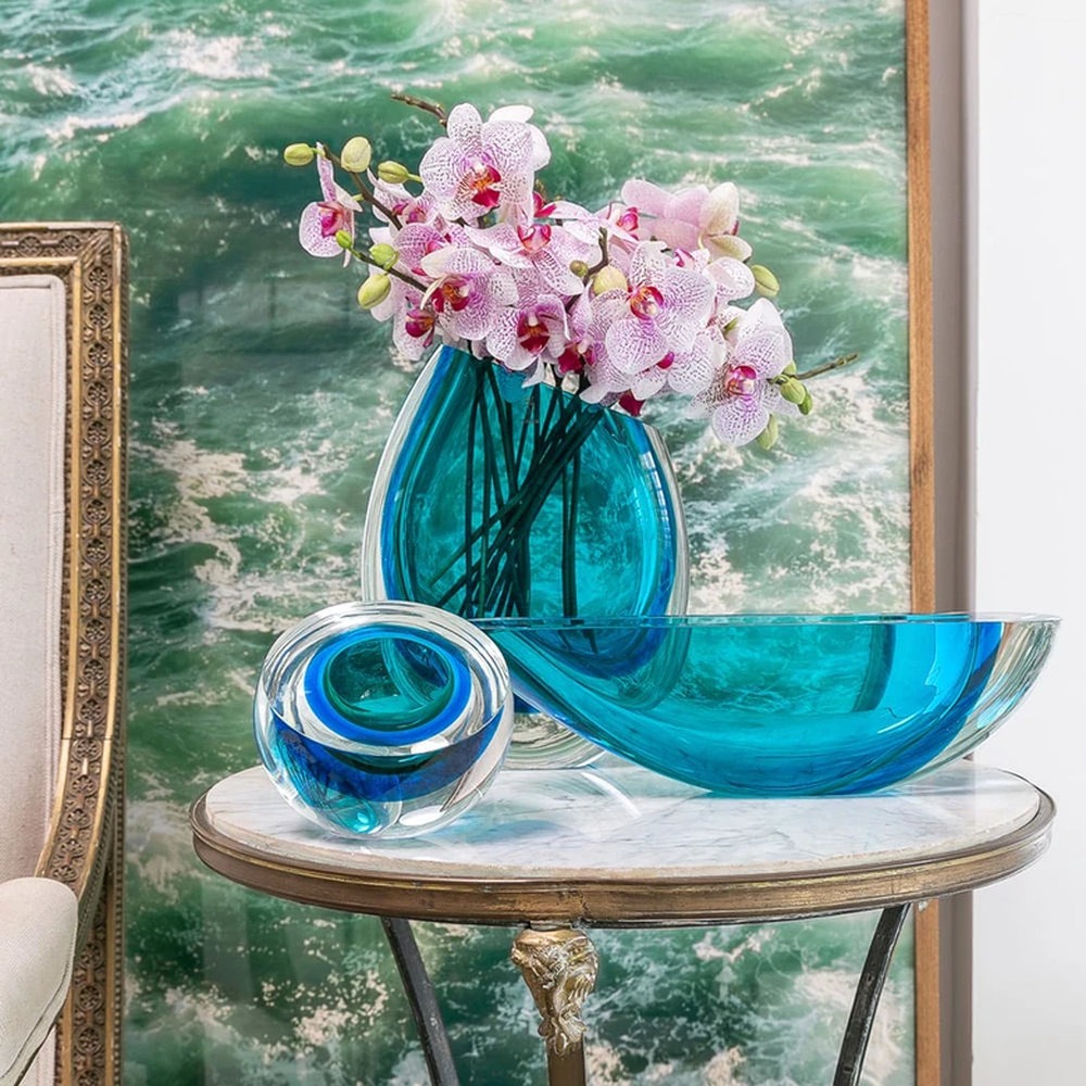 Vaso 96 Ms Cristais Ca D'oro Bicolor Verde e Agua Marinha 26 X 20 Cm