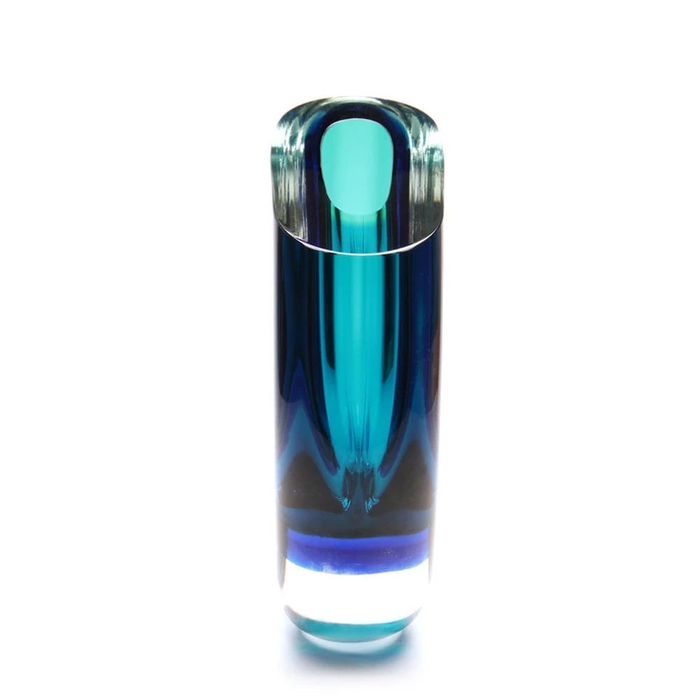 Vaso 96 Ms Cristais Ca D'oro Bicolor Verde e Agua Marinha 26 X 20 Cm