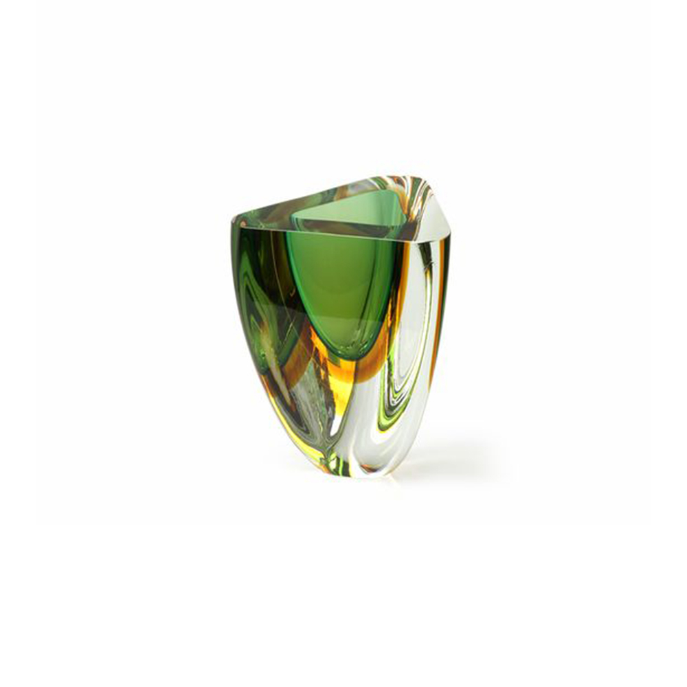 Vaso Baixo Triangular N4 Cristais Ca D'oro  Bicolor 21 Cm