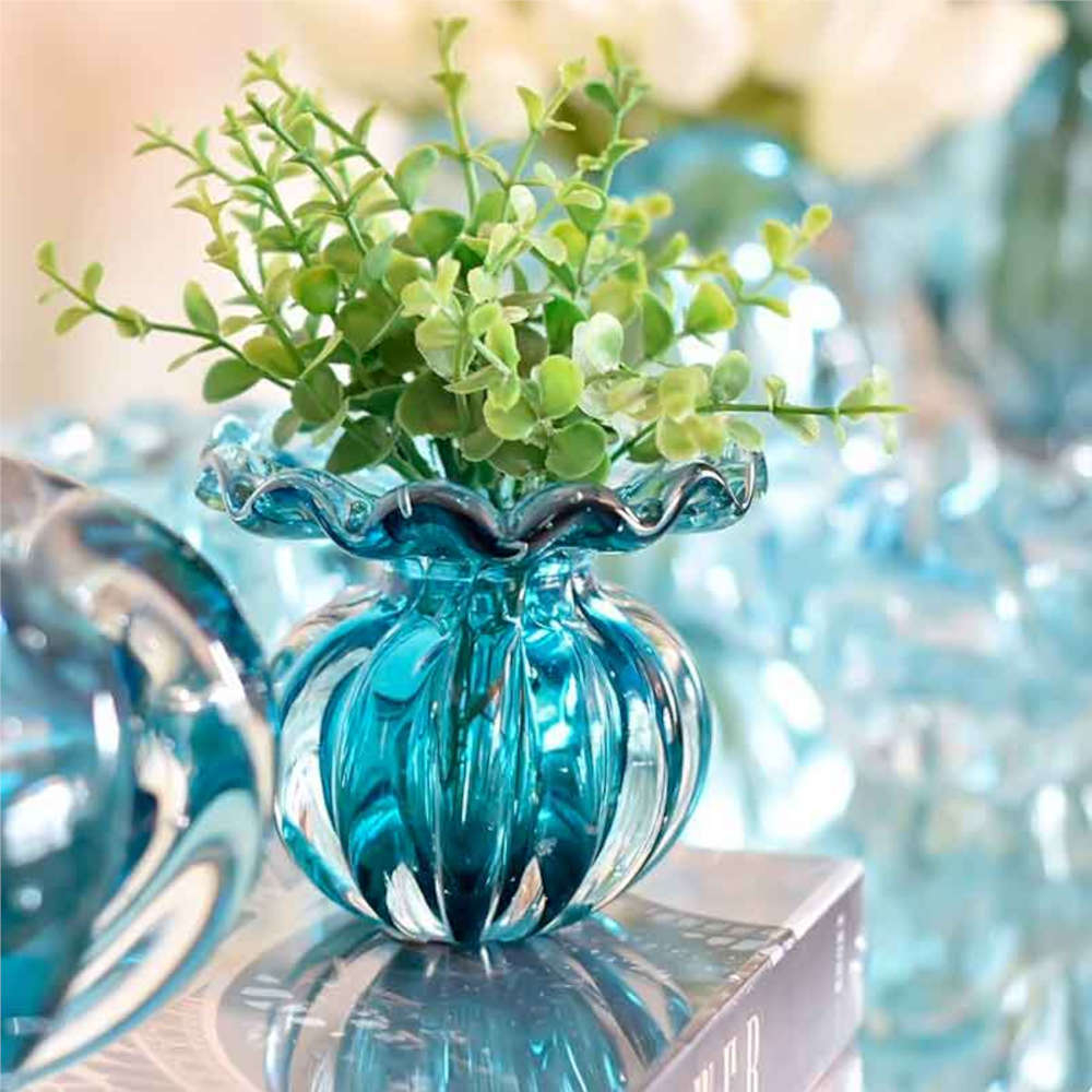 Vaso Batllo Cristais D´labone Turquesa 11 X 13 Cm