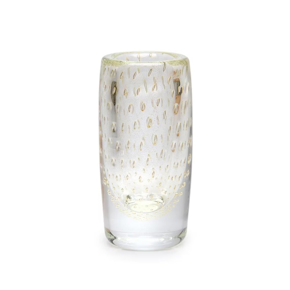 Vaso Cilindrico 2 Tela Cristais Ca D'oro Transparente Com Ouro 19 X 9 Cm