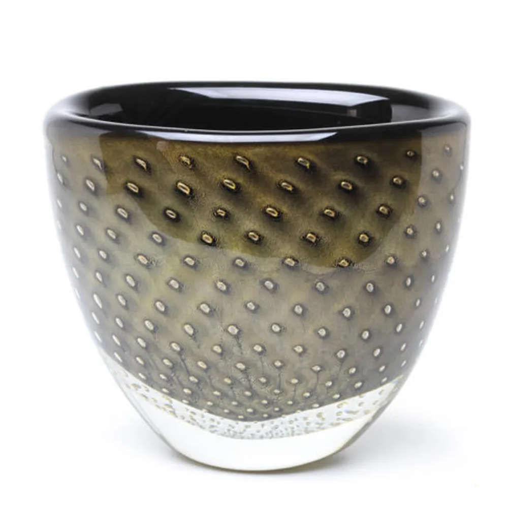 Vaso Fiore Baixo Com Tela Preto Com Ouro Cristais Cad' Oro