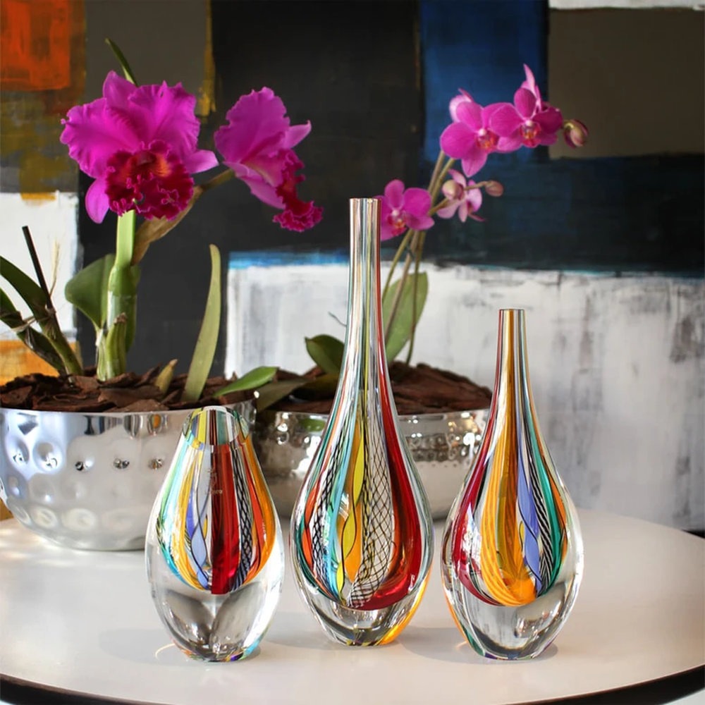 Vaso Gota Alta Cristais Ca D'oro Bastoes Especiais Colorido 45 Cm