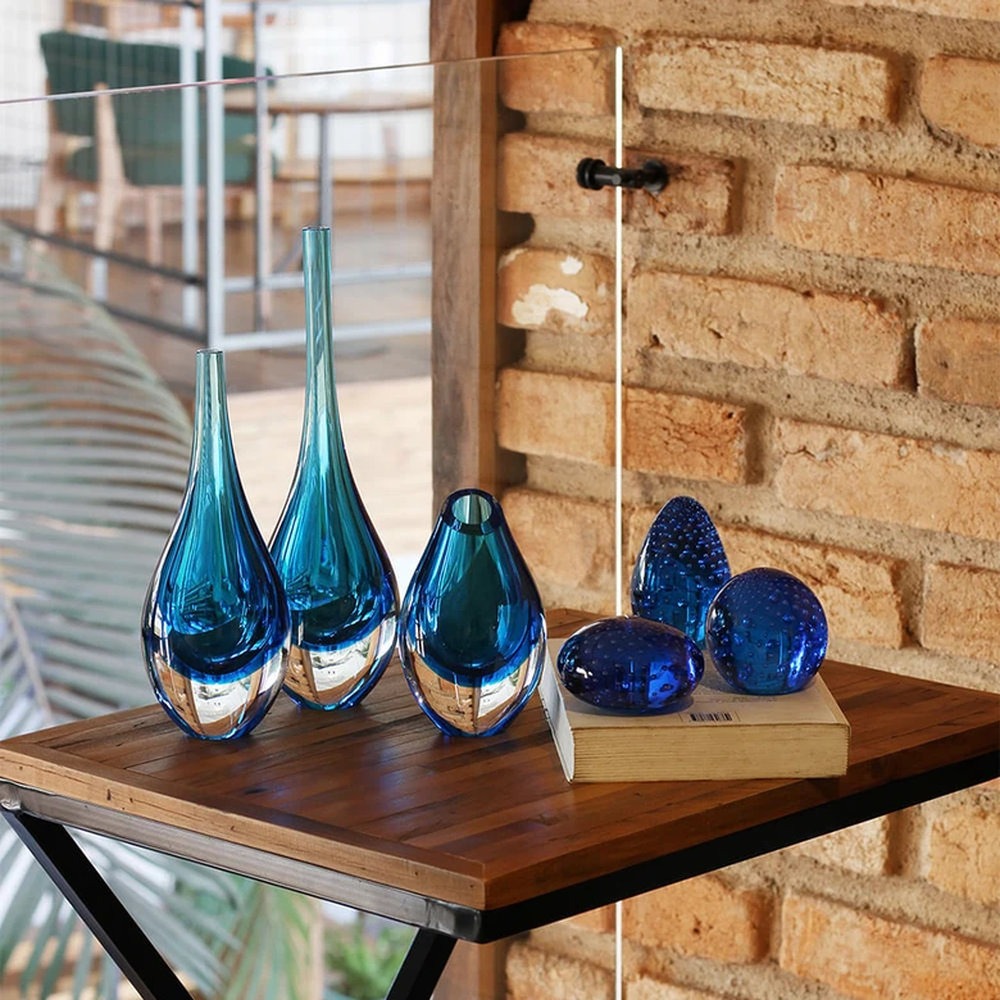 Vaso Gota Baixa Bicolor Nº 3 Cristais Ca D'oro Verde e Agua Marinha 25 Cm