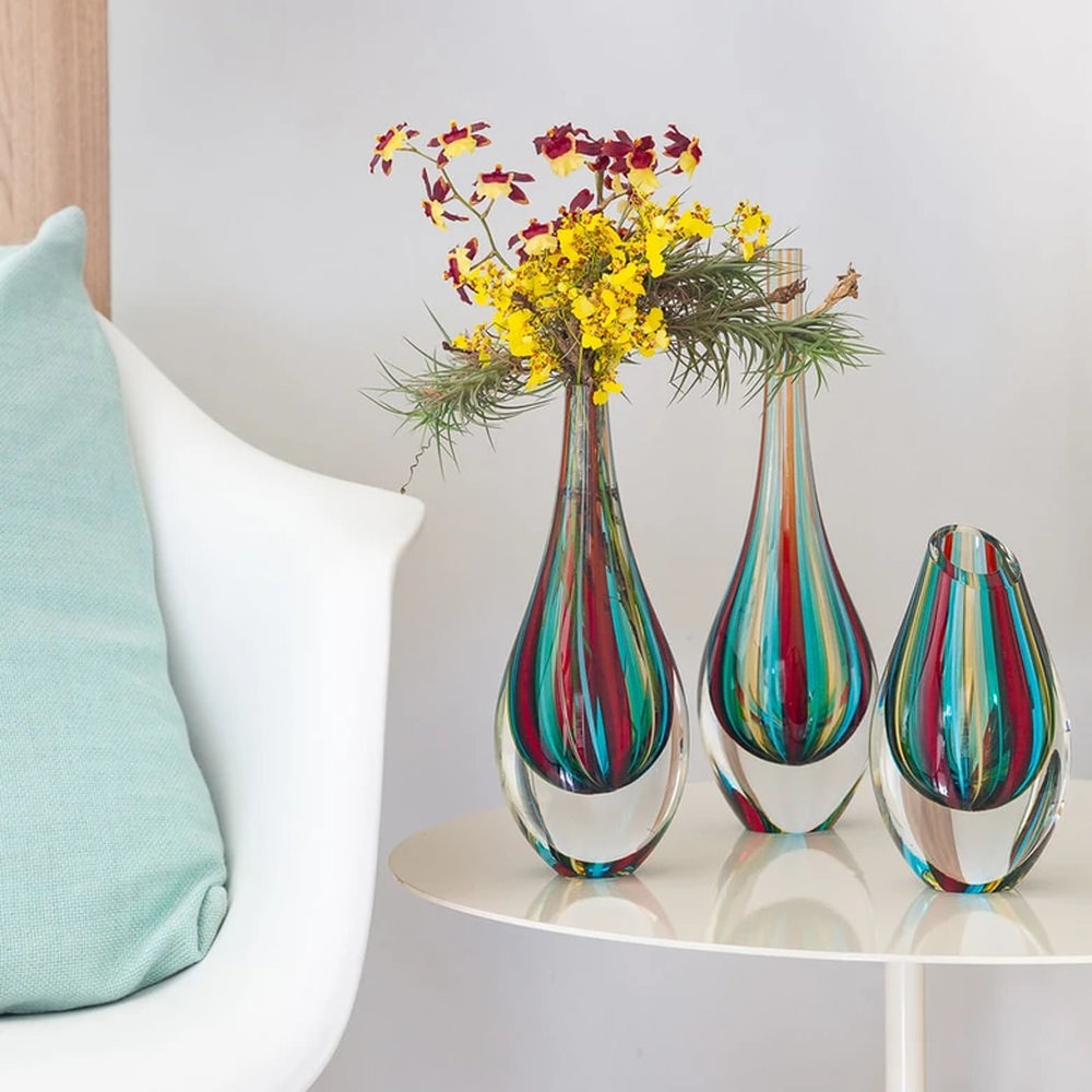 Vaso Gota Mini Baixa Com Bastoes Especiais Cristais Ca D'oro Colorido 15 X 9 Cm