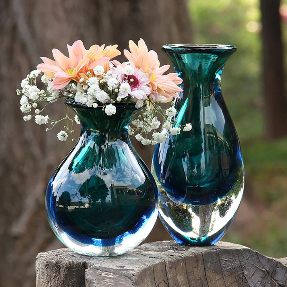 Vaso Mini 2 Bicolor Nº 3 Cristais Ca D'oro Verde e Agua Marinha 18 X 8 Cm