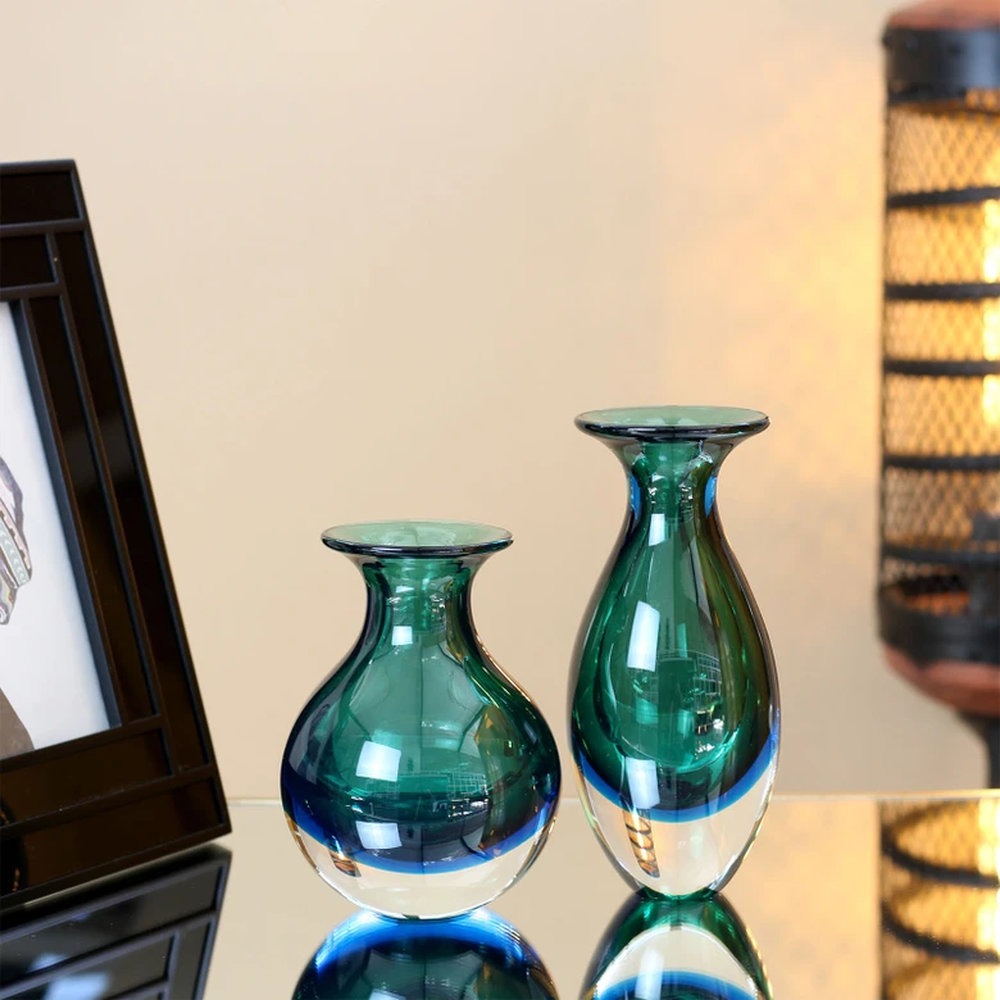 Vaso Mini 2 Bicolor Nº 3 Cristais Ca D'oro Verde e Agua Marinha 18 X 8 Cm