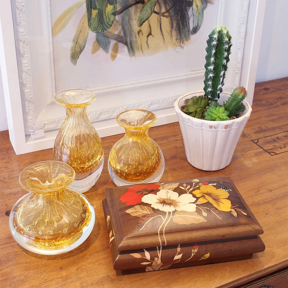 Vaso Mini 2 Tela Cristais Ca D'oro Transparente Com Ouro 18 X 8 Cm