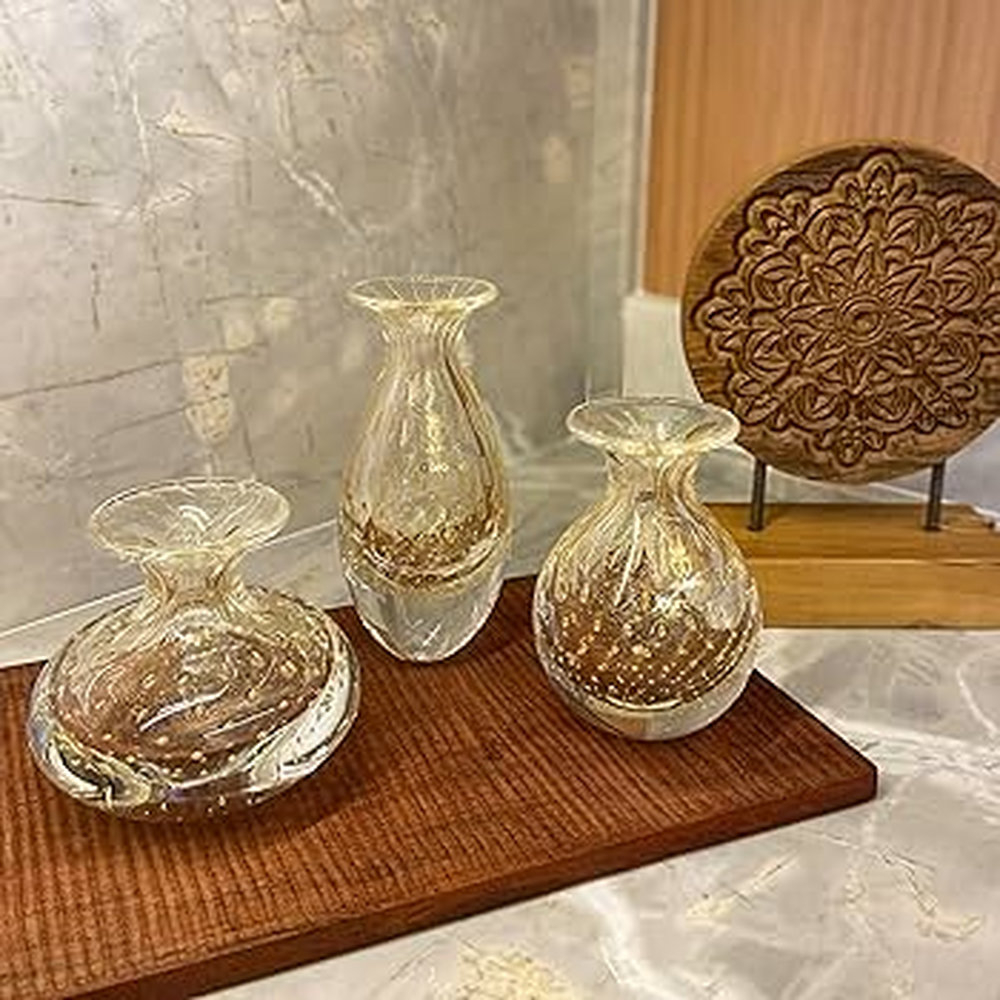 Vaso Mini 2 Tela Cristais Ca D'oro Transparente Com Ouro 18 X 8 Cm