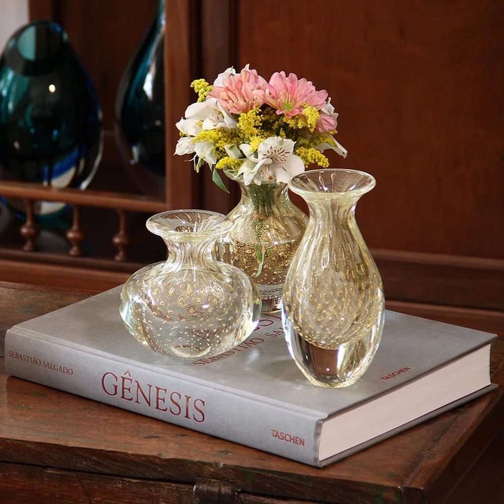 Vaso Mini 4 Tela Cristais Ca D'oro Transparente Com Ouro 13 X 12 Cm