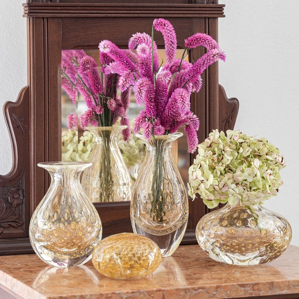 Vaso Mini 4 Tela Cristais Ca D'oro Transparente Com Ouro 13 X 12 Cm