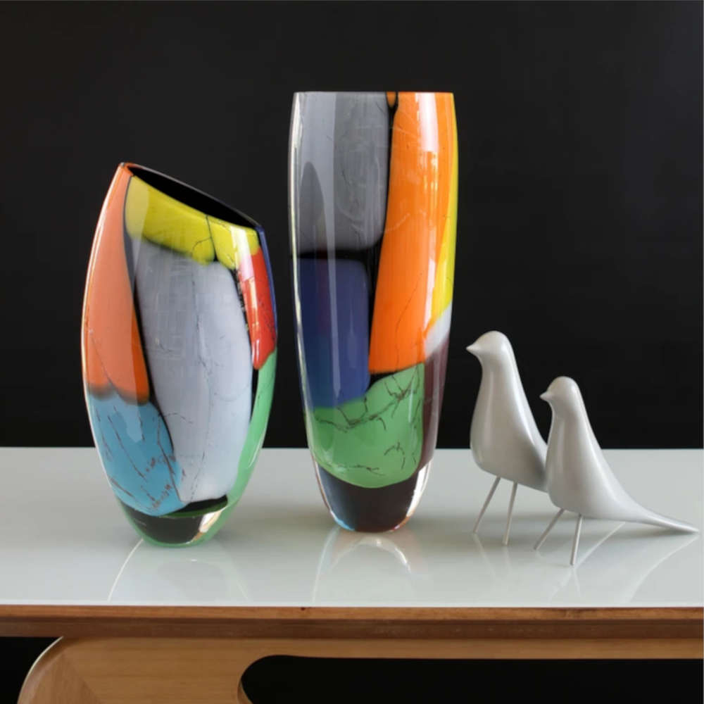 Vaso Nº 333 Ms Cristais Ca D'oro Colorido Com Fundo Preto 33 X 12 Cm