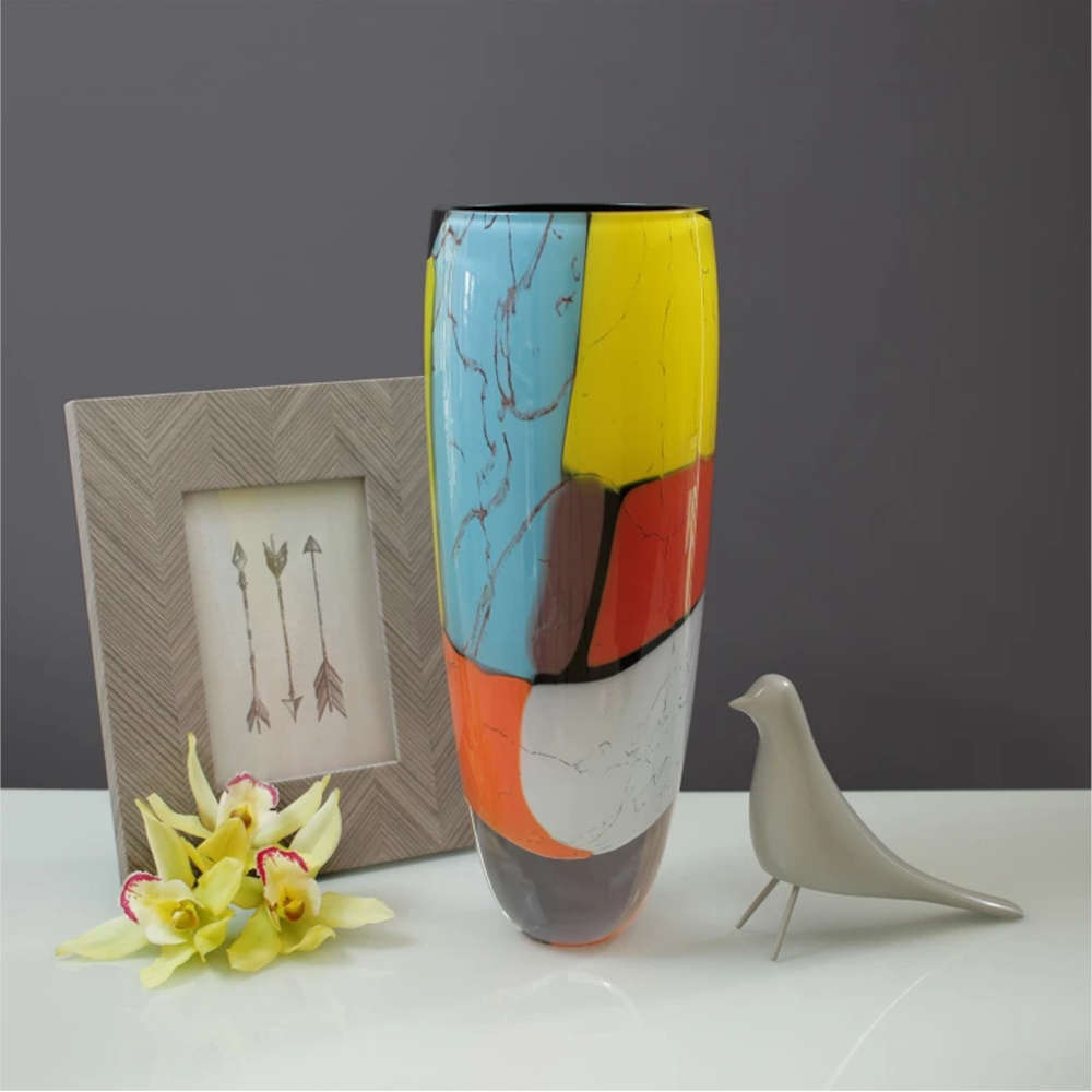 Vaso Nº 333 Ms Cristais Ca D'oro Colorido Com Fundo Preto 33 X 12 Cm