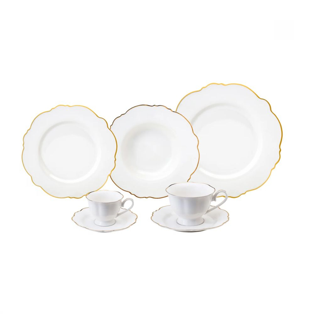 Aparelho de Jantar 42 Pecas Wolff Maldivas C/ Fio Dourado