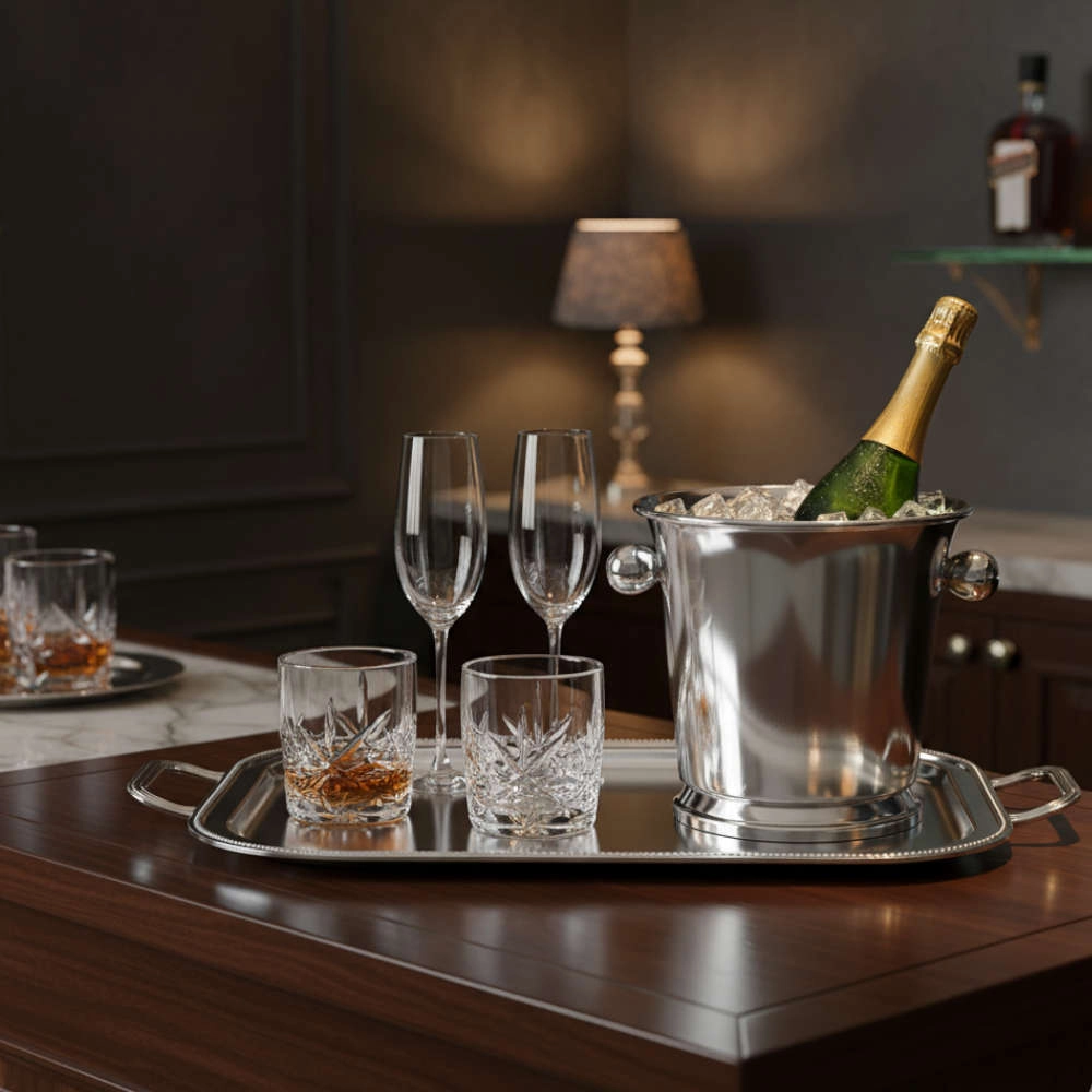 Bandeja Retangular Com Alca Silverlux Perola Bandeja Retangular Com Alca Silverlux Perola