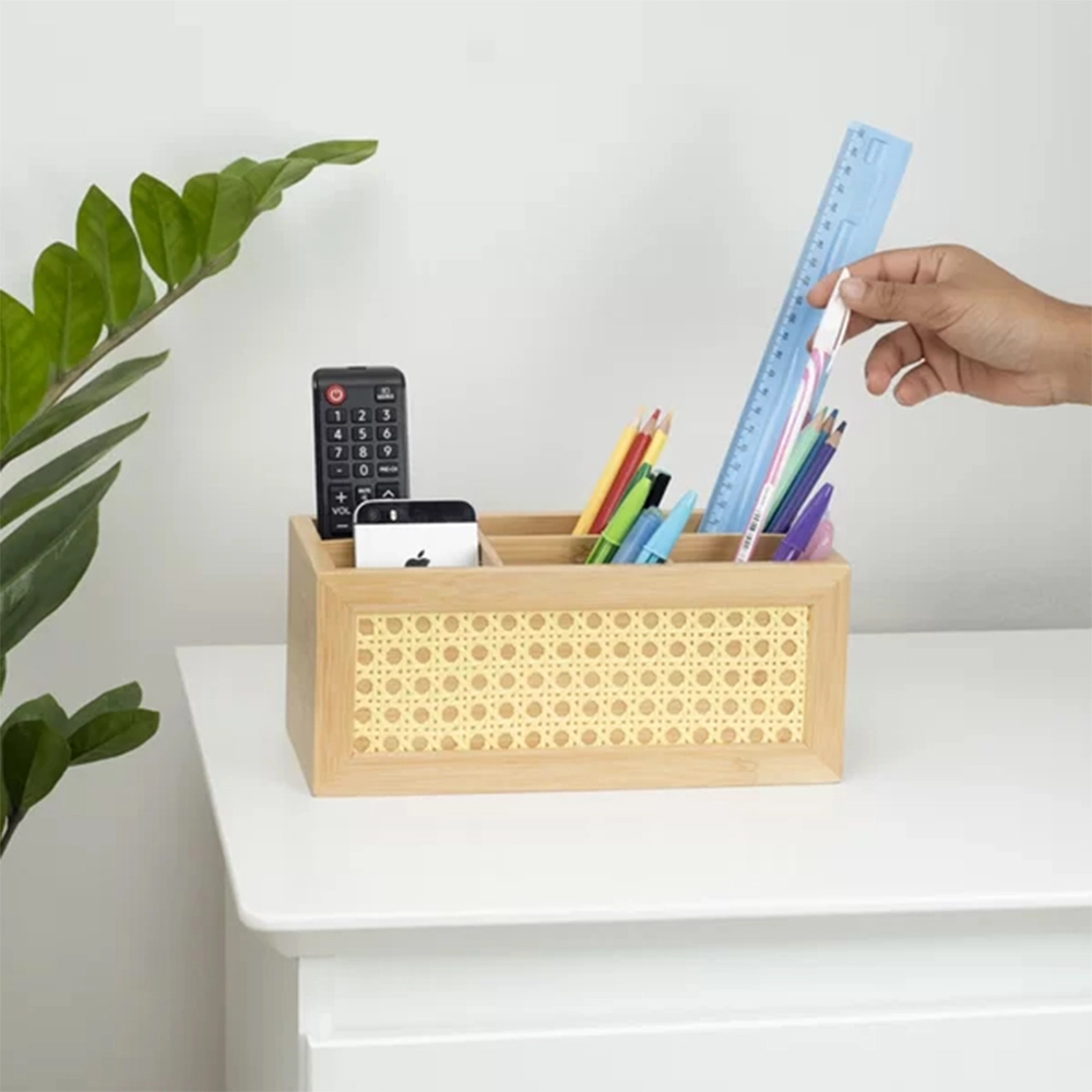 Caixa Organizadora 6 Divisórias Palhinha Oikos Bambu 12 X 10,5 X 25 Cm