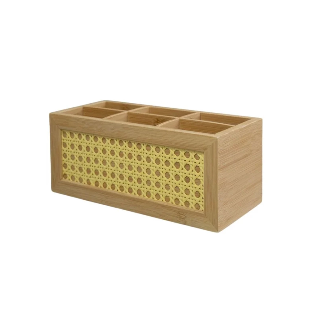 Caixa Organizadora 6 Divisórias Palhinha Oikos Bambu 12 X 10,5 X 25 Cm