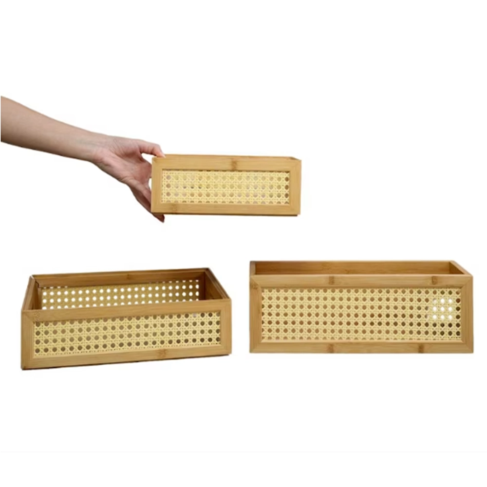 Caixa Organizadora Empilhável Palhinha Oikos Bambu 24 Cm