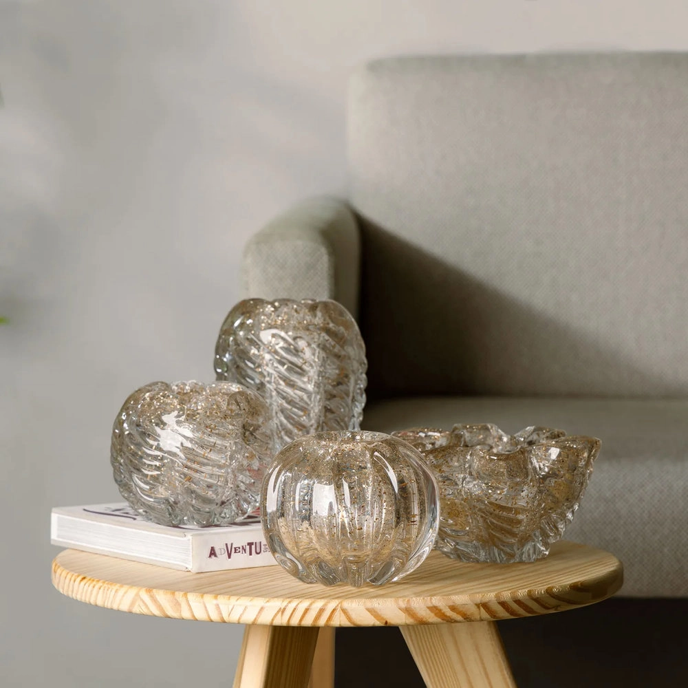 Centro de Mesa de Vidro Italy Transparente e Dourado 15,5cm X 15,5cm X 9cm - Wolff