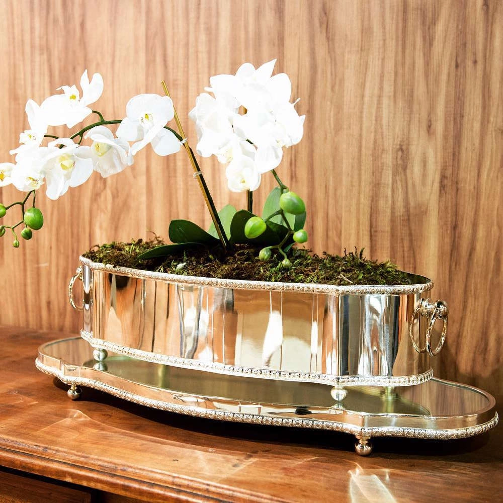 Centro de Mesa St James Classico Com Cordao Palha e Presentoir Com Espelho Centro de Mesa St James Classico Com Cordao Palha e Presentoir Com Espelho