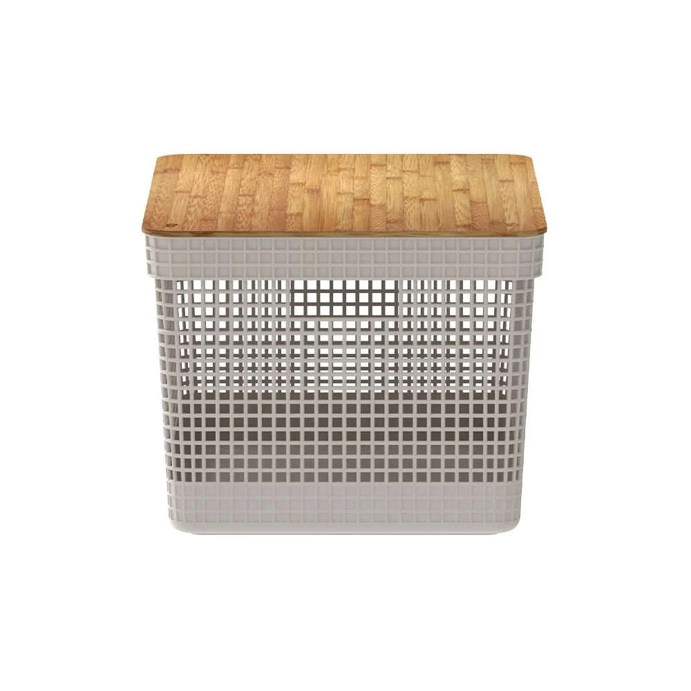 Cesto Organizador Com Tampa Ou Grid Bege 20 Litros