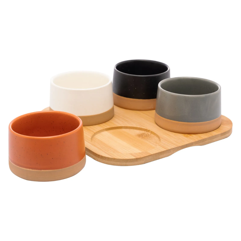 Cj 4 Petisqueiras C/bandeja Bambu